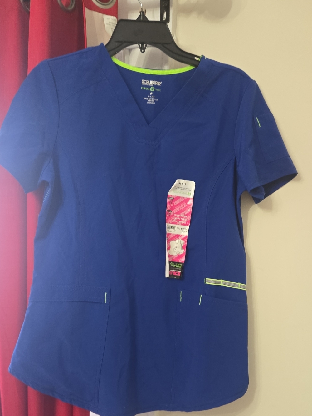 Scrubstar Women's V‑Neck Scrub Top in Royal Blue with Neon Green Trim